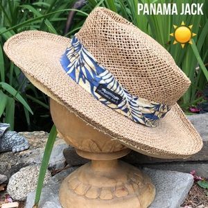 Panama Jack Woven Hat-Sz small-med-made in Mexico-Blue Printed Ribbon Detail